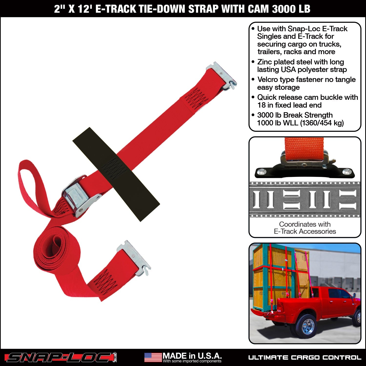 Snap-Loc 2 in x (8-20) ft E-Track Cam Strap - Cargo Control - 1,36 kg