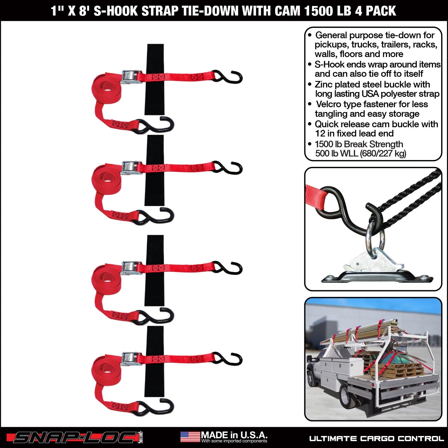 Snap-Loc 1 'x 8' S-Hook Cam Strap - Frachtkontrolle - 0,68 kg